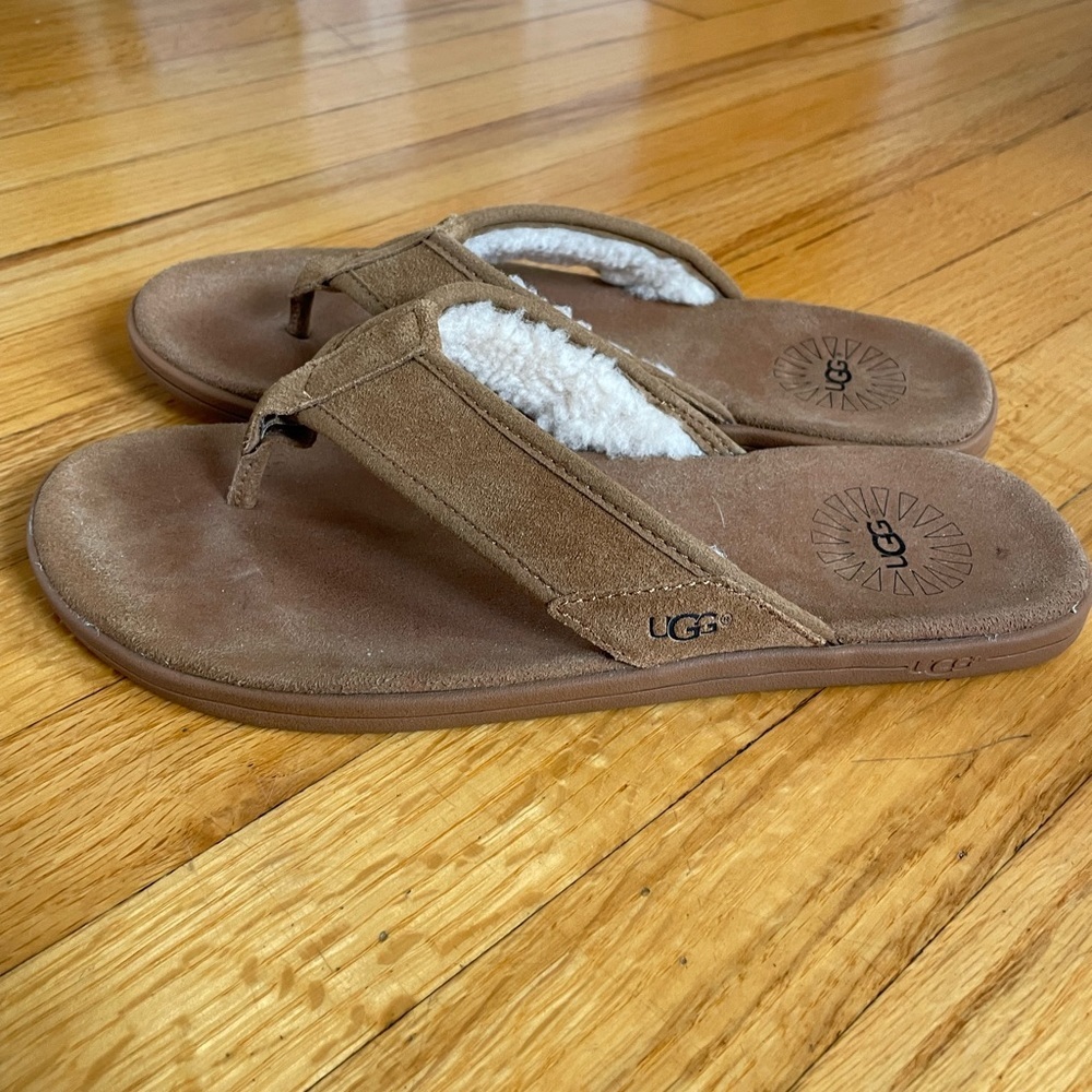 UGG Seaside Tan Suede Tasmania Flip Flop Sandals Sherpa | Mens Size 10
